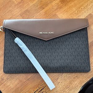 Michael Kors Tan and Black Envelope Clutch
